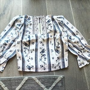 Reformation Blue and White Floral Crop Top